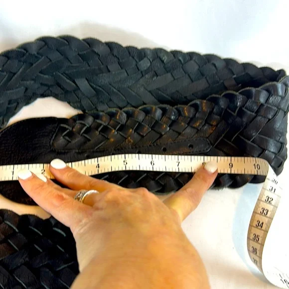 Cole Haan Size Medium Black braided wide belt with brass Crescent buckle. - Picture 6 of 8